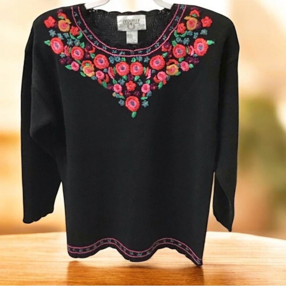 Vintage ~ 1980s ~ Chevelle ~ Sweater ~ 1X ~ Black ~ Embroidered ~ Pullover
